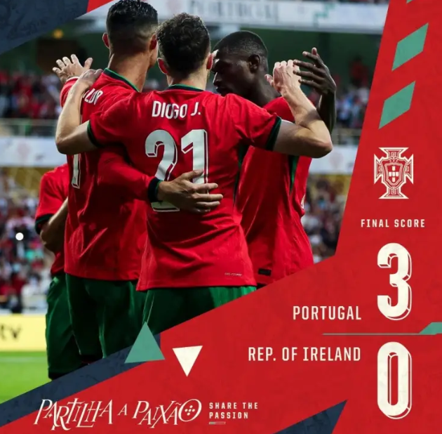 葡萄牙3-0完胜爱尔兰，C罗独中两元
