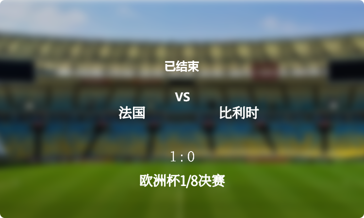 欧洲杯1/8决赛: 法国 vs 比利时 战报