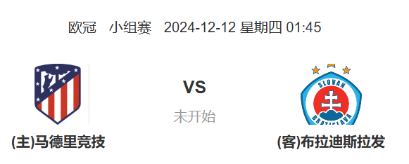 欧冠前瞻：马德里竞技 VS 布拉迪斯拉发 预测