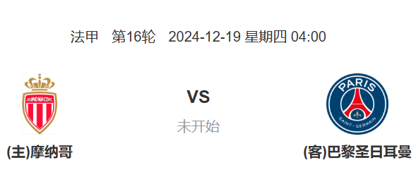 法甲16轮：摩纳哥 vs 巴黎圣日耳曼，大巴黎客场取胜