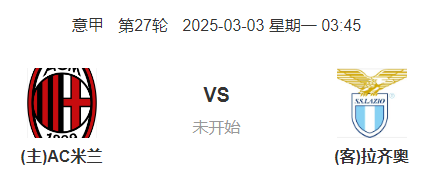  意甲强强对话：AC米兰 VS 拉齐奥 前瞻