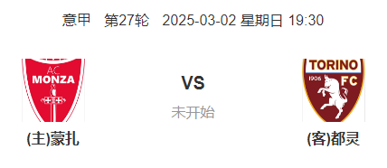  意甲：蒙扎 VS 都灵 前瞻