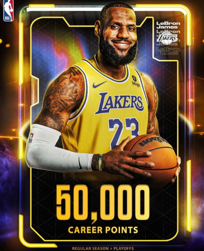  NBA历史第一人！詹姆斯解锁生涯50000分成就