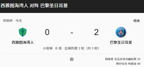 世俱杯-K77折射破门阿什拉夫建功 巴黎2-0轻取西雅图锁定小组第一