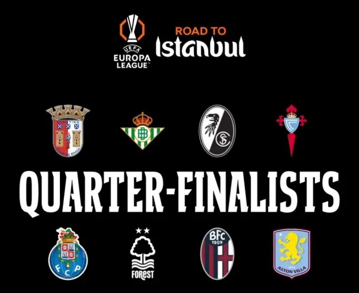 欧联杯8强对阵揭晓：维拉战博洛尼亚，森林遇波尔图